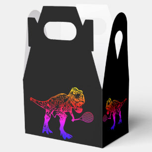 Pink T-Rex Dinosaur Tennis Player on Black Favour Box