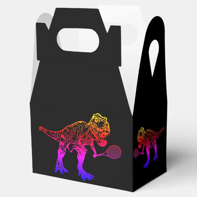 Pink T-Rex Dinosaur Tennis Player on Black Favour Box (Opened)