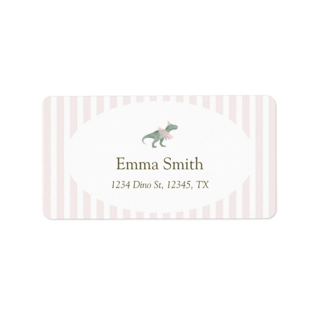 Pink T Rex Tutu Girl Birthday Return Address Label (Front)