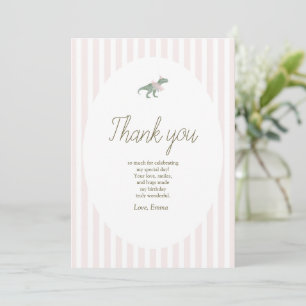 Pink T Rex Tutu Girl Birthday Thank You card