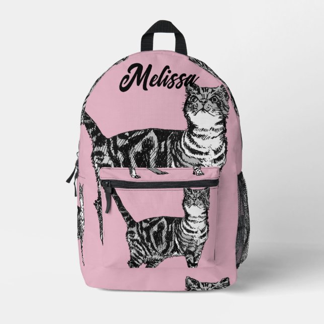 Pink Tabby Cat Cats Girls Backpack (Front)