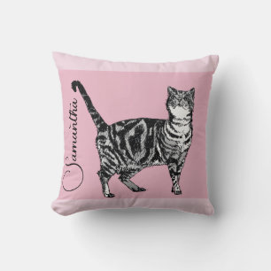 Pink Tabby Cat Cats Pink Girls Name Nursery Cushion