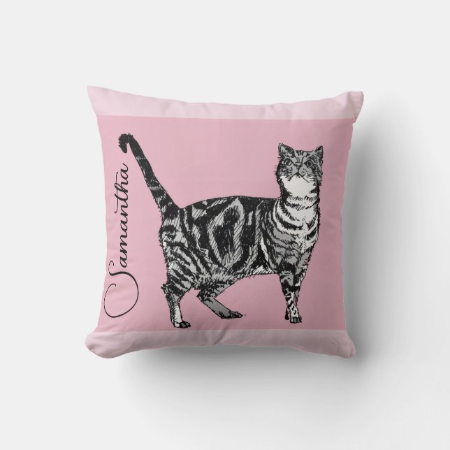 Pink Tabby Cat Cats Pink Girls Name Nursery Cushion (Front)