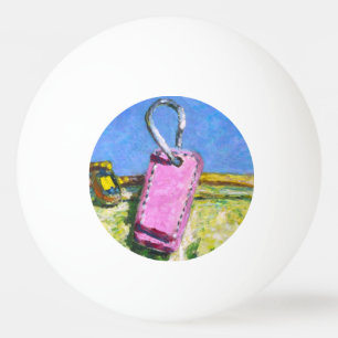 Pink Tag Painted Landscape Contemporary Abstract W Ping Pong Ball