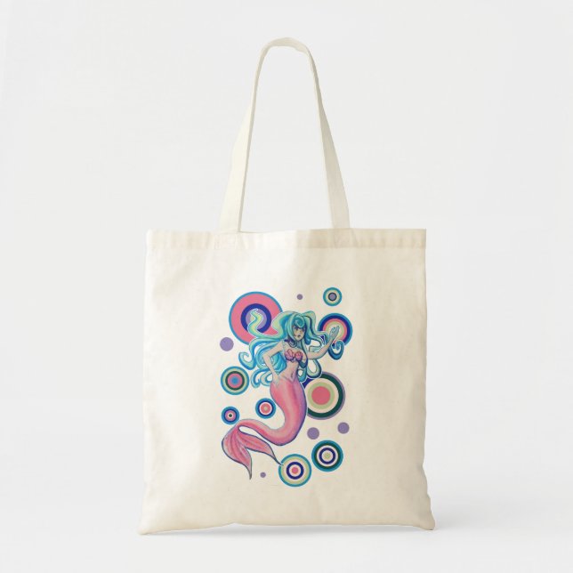 Pink Tailfin Mermaid Circles Design Tote Bag (Front)