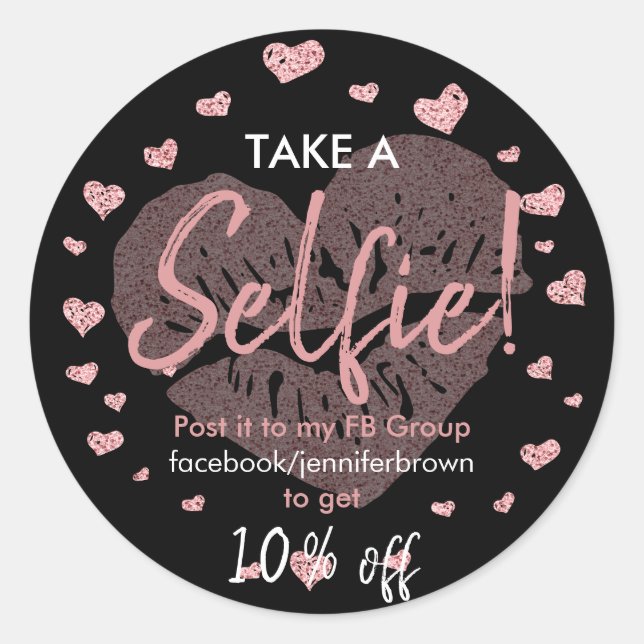 Pink take a selfie Heart Lips Lipstick discount Classic Round Sticker (Front)