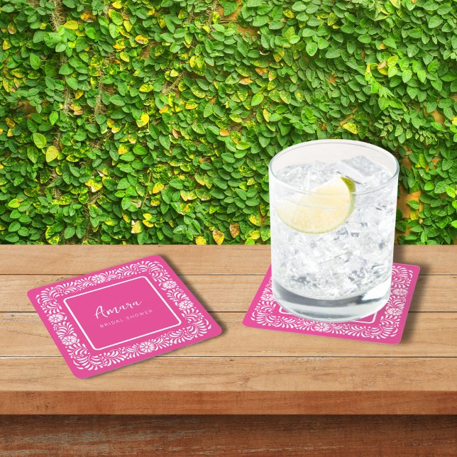 PINK TALAVERA BRIDAL SHOWER SQUARE PAPER COASTER (Creator Uploaded)