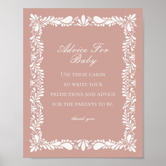 Pink Talavera Tile Advice for Baby Shower Game Poster (Front)