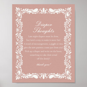Pink Talavera Tile Diaper Thoughts Baby Shower Poster