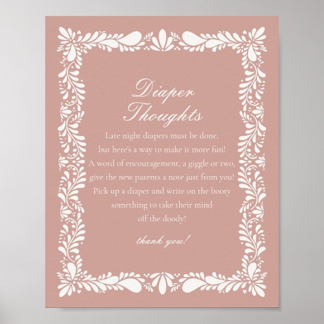 Pink Talavera Tile Diaper Thoughts Baby Shower Poster (Front)