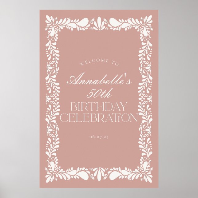 Pink Talavera Tile Fiesta Birthday Party Welcome Poster (Front)