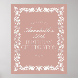 Pink Talavera Tile Fiesta Birthday Party Welcome Poster
