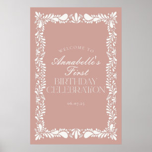 Pink Talavera Tile Fiesta Birthday Party Welcome Poster