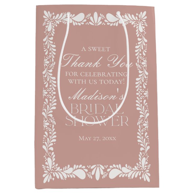 Pink Talavera Tile Fiesta Bridal Shower Favours Medium Gift Bag (Front)