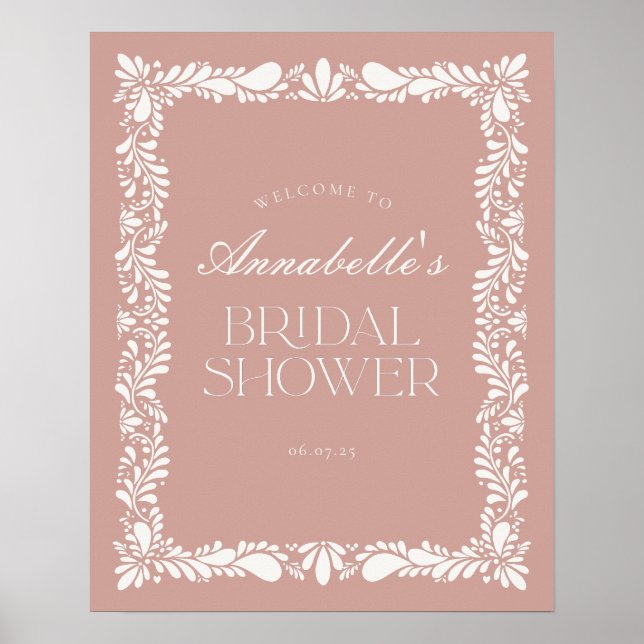 Pink Talavera Tile Fiesta Bridal Shower Welcome Poster (Front)
