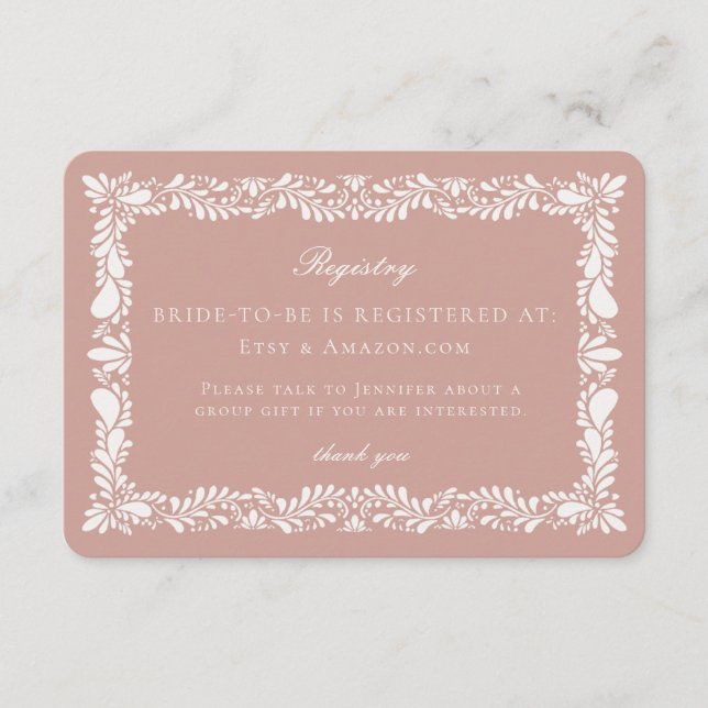 Pink Talavera Tile Registry Card Invitation Insert (Front)