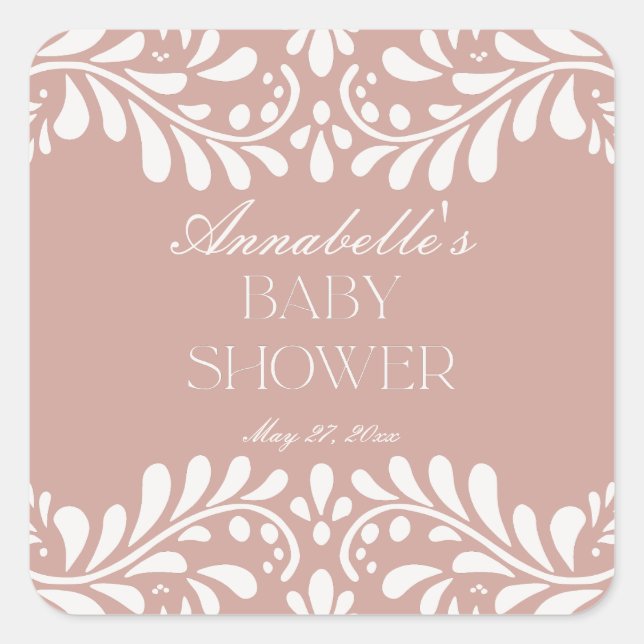 Pink Talavera Tile Spanish Fiesta Baby Shower Square Sticker (Front)