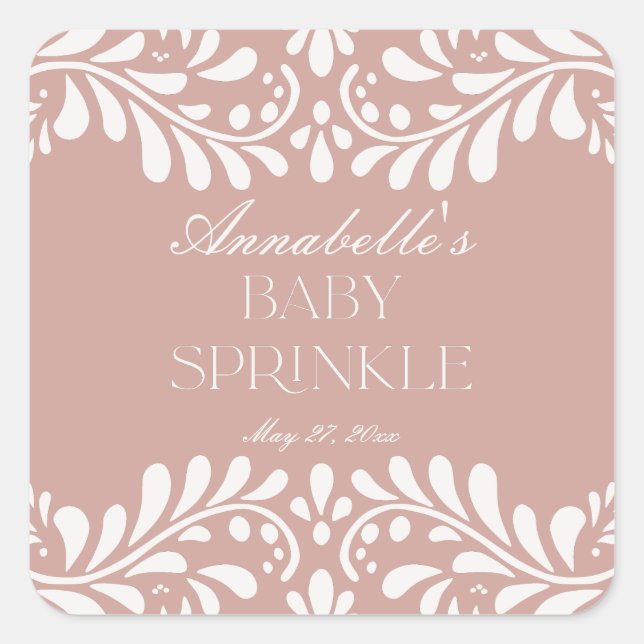 Pink Talavera Tile Spanish Fiesta Baby Sprinkle Square Sticker (Front)