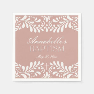 Pink Talavera Tile Spanish Fiesta Baptism Napkin