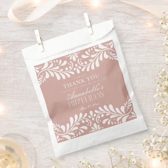 Pink Talavera Tile Spanish Fiesta Birthday Dessert Favour Bags (Clipped)