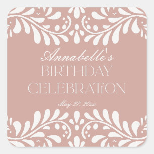 Pink Talavera Tile Spanish Fiesta Birthday Favour Square Sticker