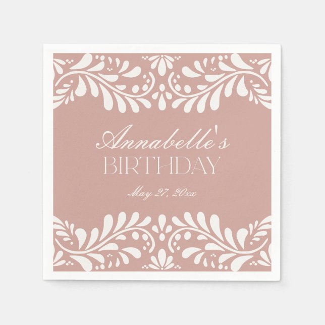 Pink Talavera Tile Spanish Fiesta Birthday Napkin (Front)