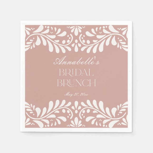 Pink Talavera Tile Spanish Fiesta Bridal Brunch Napkin (Front)