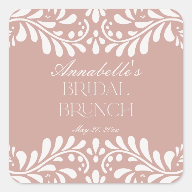 Pink Talavera Tile Spanish Fiesta Bridal Brunch Square Sticker (Front)