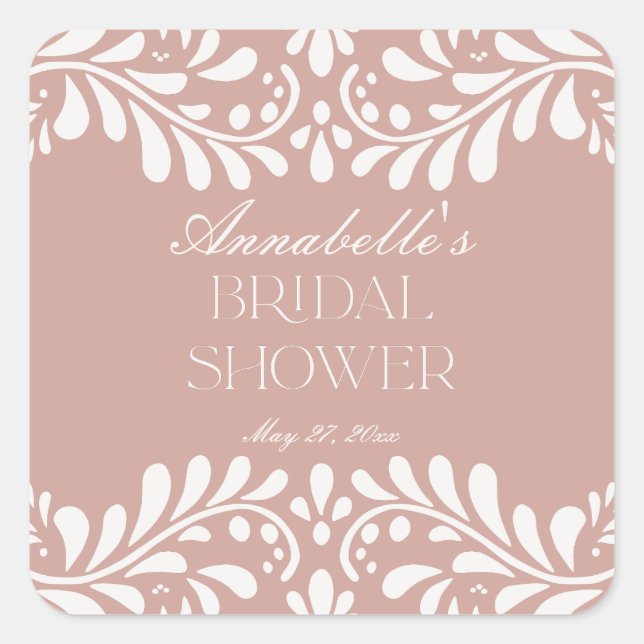 Pink Talavera Tile Spanish Fiesta Bridal Shower Square Sticker (Front)