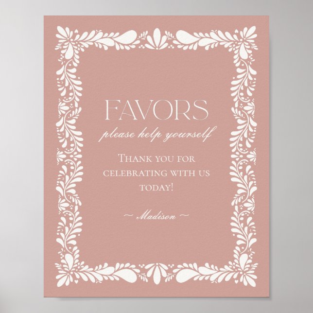 Pink Talavera Tile Spanish Fiesta Favours Sign (Front)