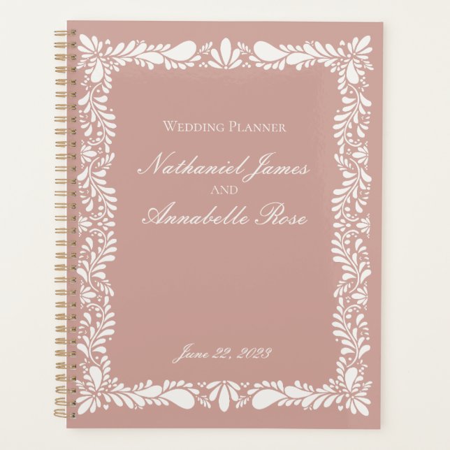 Pink Talavera Tile Spanish Fiesta Floral Wedding Planner (Front)