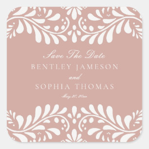 Pink Talavera Tile Spanish Fiesta Wedding Envelope Square Sticker