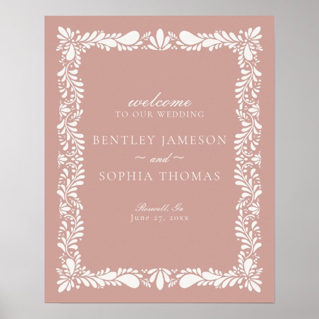 Pink Talavera Tile Spanish Fiesta Wedding Welcome Poster (Front)