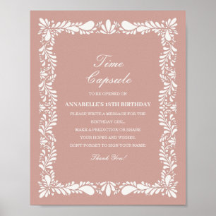 Pink Talavera Tile Time Capsule Baby Birthday Game Poster