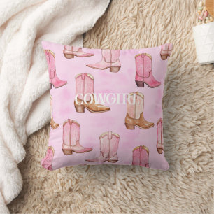 Pink Tan Cowgirl Boots Birthday Cushion