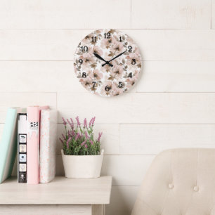 Pink Tan Floral Western Floral Cowgirl Hats Large Clock