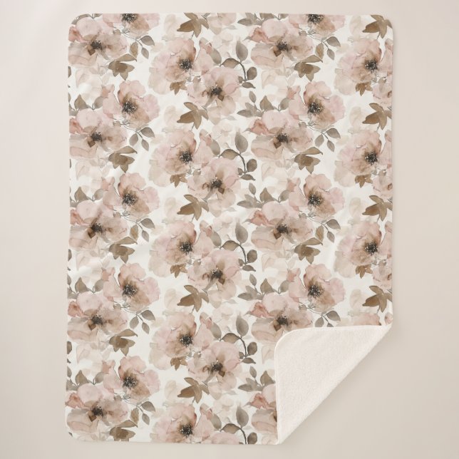 Pink Tan Floral Western Floral  Sherpa Blanket (Front)