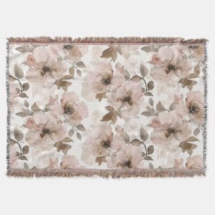 Pink Tan Floral Western Floral Throw Blanket