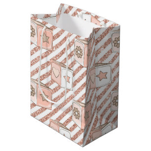 PINK & TAN GLITTER LOOK BABY BLOCKS MEDIUM GIFT BAG