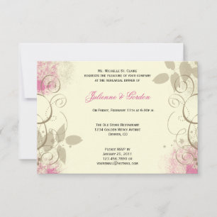 Pink Tan Grunge Leaves Swirls Rehearsal Dinner Invitation