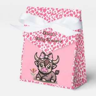 Pink Tan Highland Cow Girl Baby Shower Favour Box