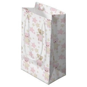 PINK & TAN TEDDY BEARS AND STARS SMALL GIFT BAG