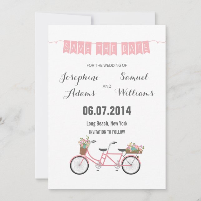 Pink Tandem Bicycle Save The Date (Front)