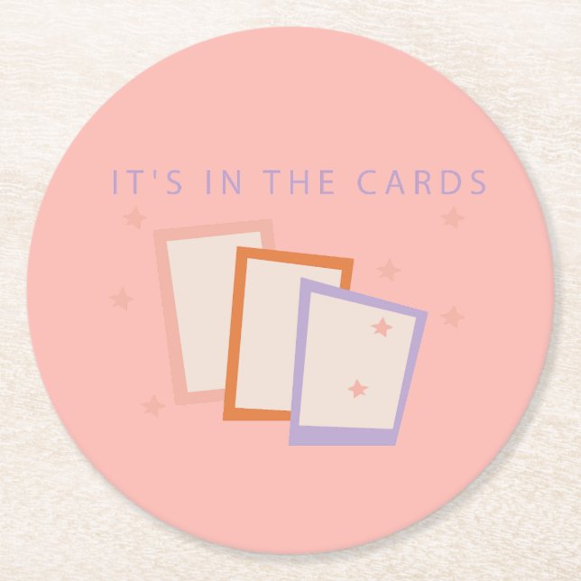 Pink Tarot Card Aesthetic  Round Paper Coaster (Front)