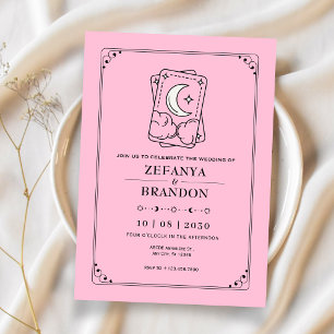 Pink tarot wedding  invitation