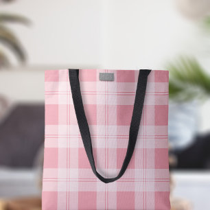 Pink Tartan Check Plaid Pattern Monogram Tote Bag
