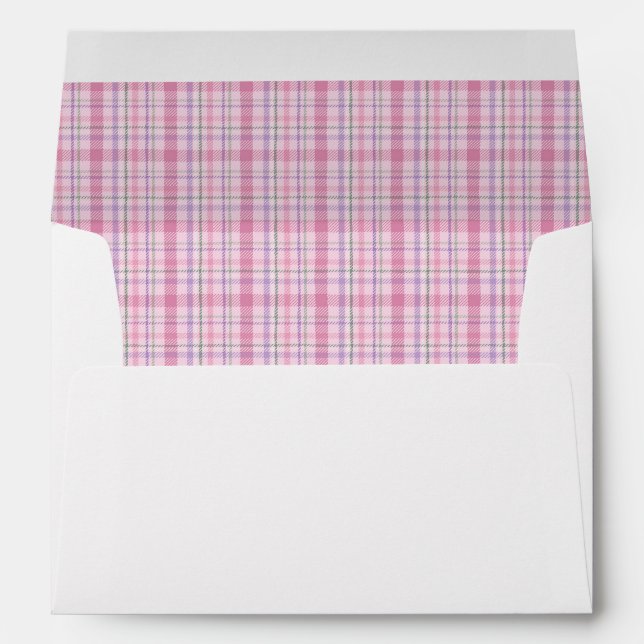 Pink Tartan Christmas Holiday Cards Lined Envelope (Back (Bottom))