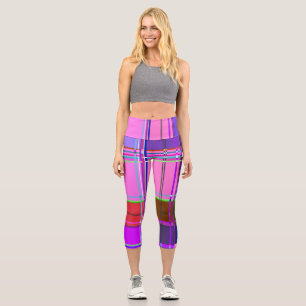 Pink tartan Fabric Pattern Cloth Madras Capri Leggings