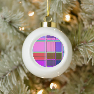 Pink tartan Fabric Pattern Cloth Madras Ceramic Ball Christmas Ornament