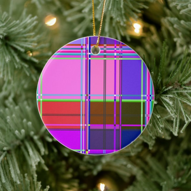 Pink tartan Fabric Pattern Cloth Madras Ceramic Tree Decoration (Tree)
